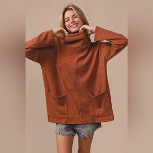 BiBi Piper Rib Double Pocket Turtle Neck Sweater